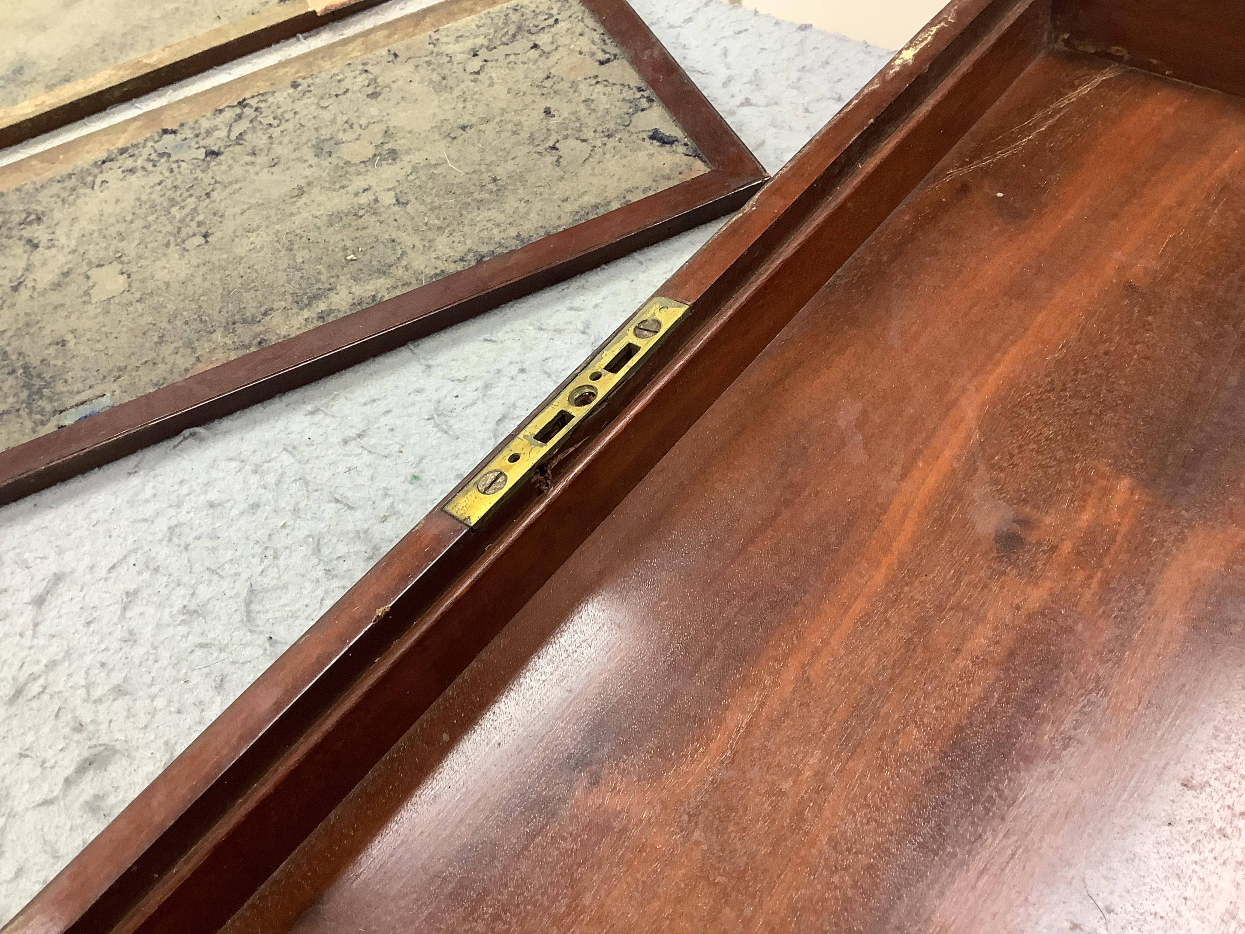 A Victorian brass bound mahogany writing slope, 50.5cm wide. Condition - poor